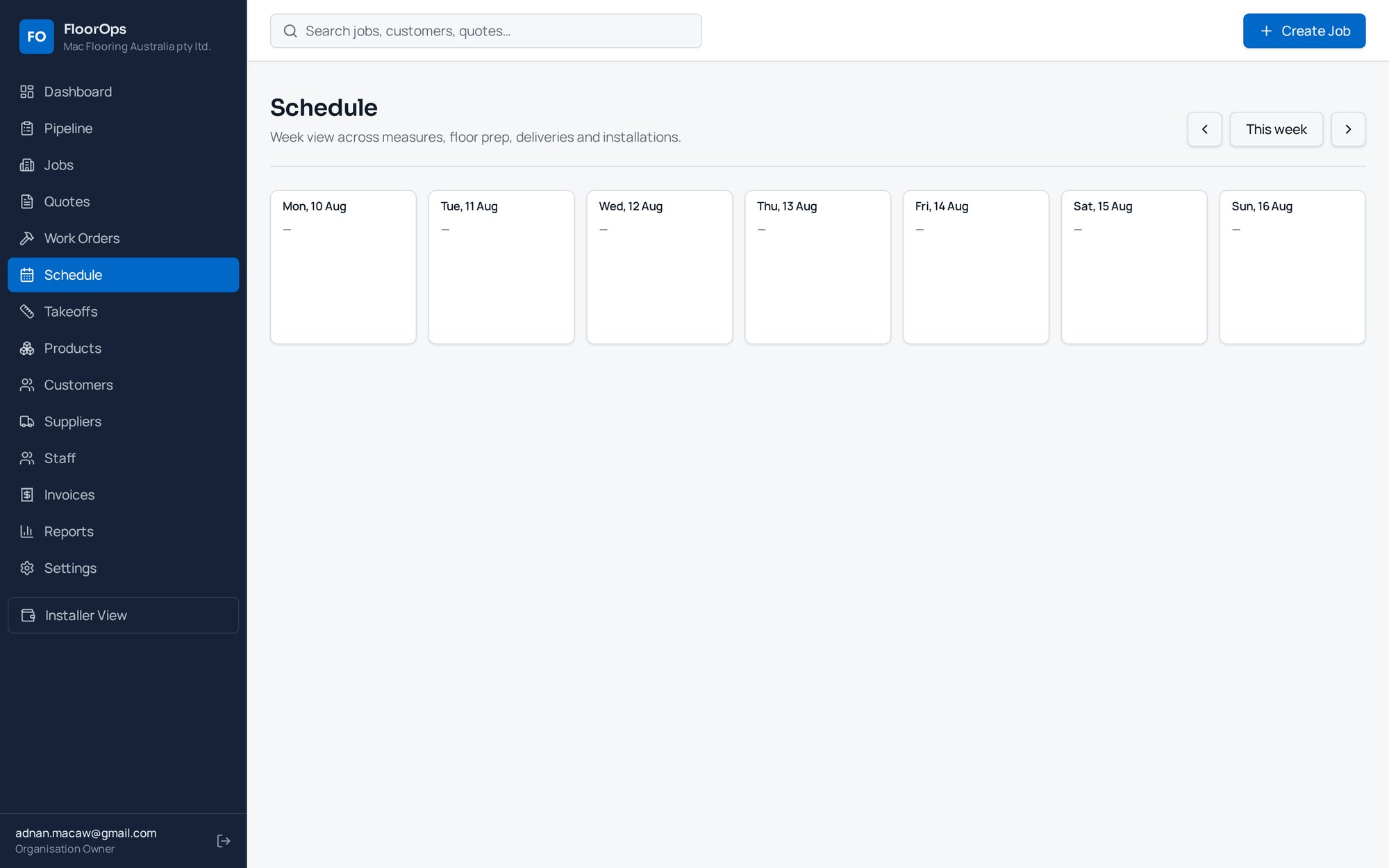 Weekly installation schedule across crews